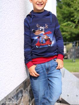 Preview: French Terry angraut Panel ca. 85 cm Rentier auf Roller Navy by Thorsten Berger von Swafing